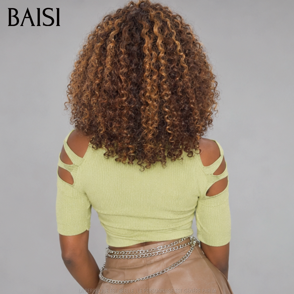 BAISI 13x4 Lace Perruque Bob Frisée Curly 14Pouces 109€ Couleur Marron Clair 4/30# Pour la Saison Tropicale en 100% Cheveux humains