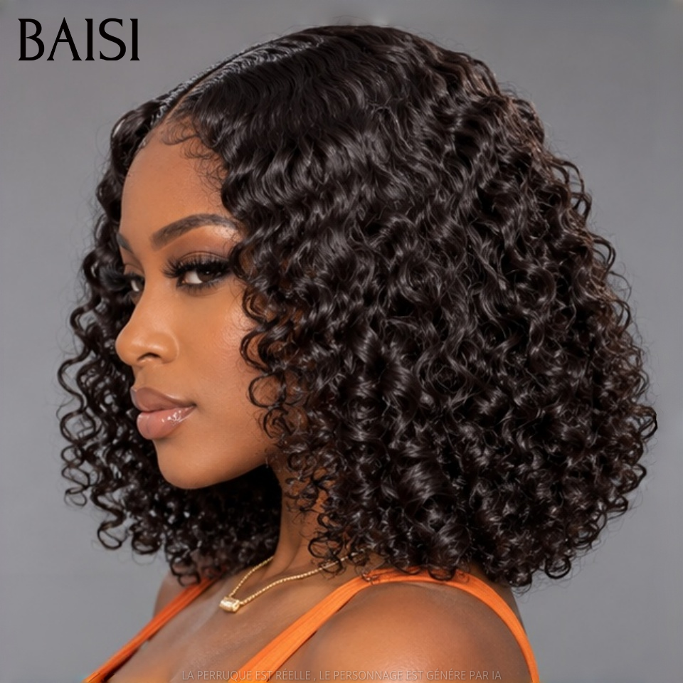 BAISI Perruque BOB Curly wave avec closure 8 pouce 89€ 250% densité en 100% Cheveux Humains