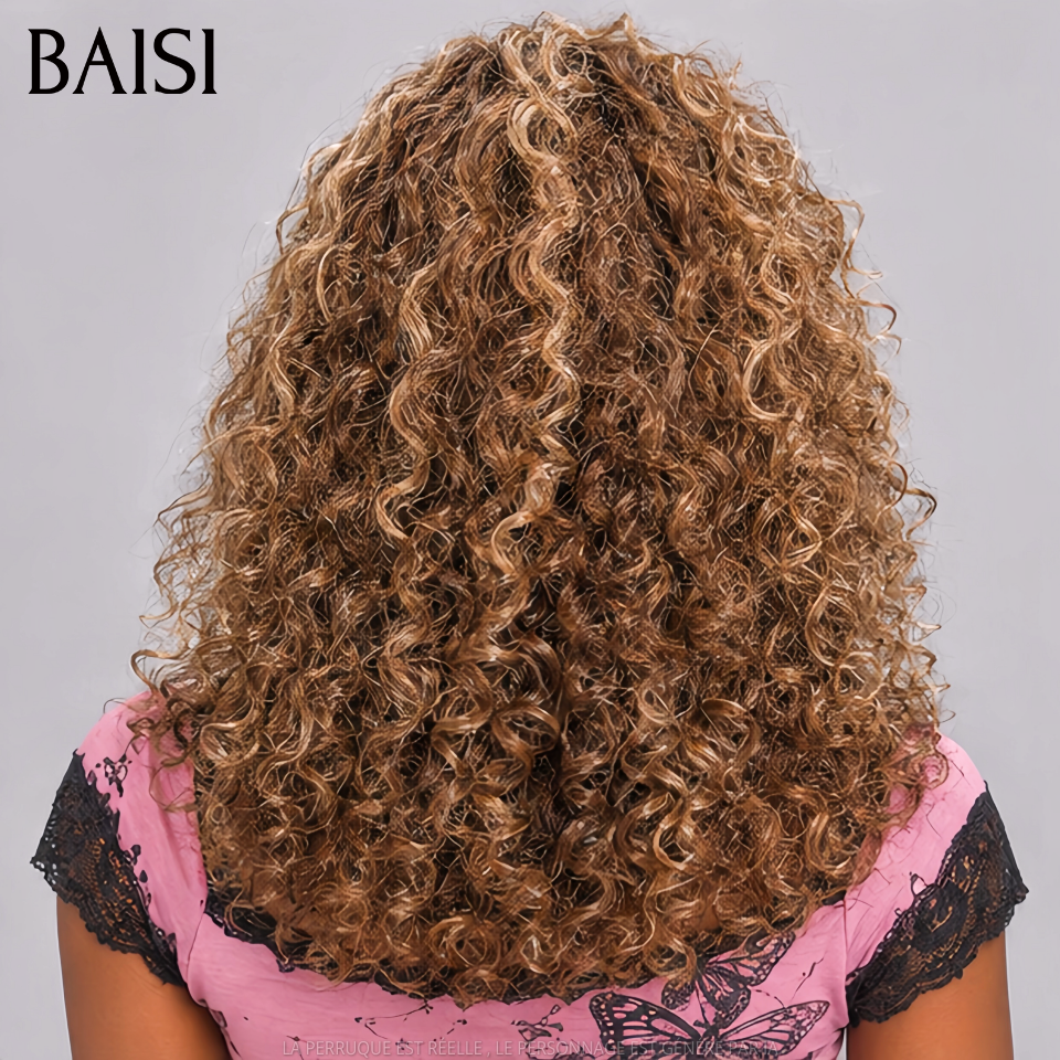 BAISI Peluca bob rizada de encaje 13x4, 14 pulgadas, 109€, color castaño claro 4/30#, color y ambiente tropical, 100% cabello humano