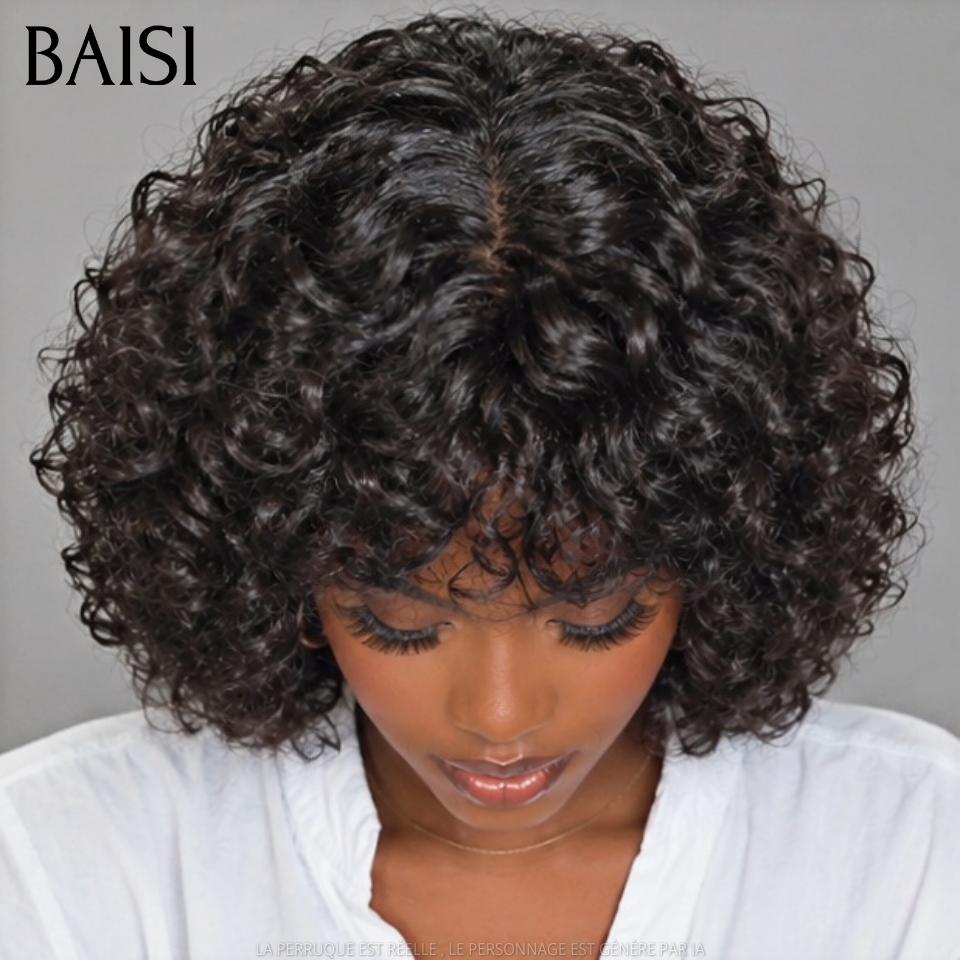 BAISI Perruques egg Wave sans colle 250% densité Très belle couleur avec Frange Fabriquées par les cheveux double drawn