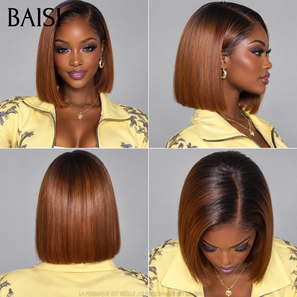 BAISI 2X6 perruque en couleur Marron Lisse Bob Haute Qualité DE luxe SDD BONE Straight 100% Vietnam Hair en 100% Cheveux Humains MP50