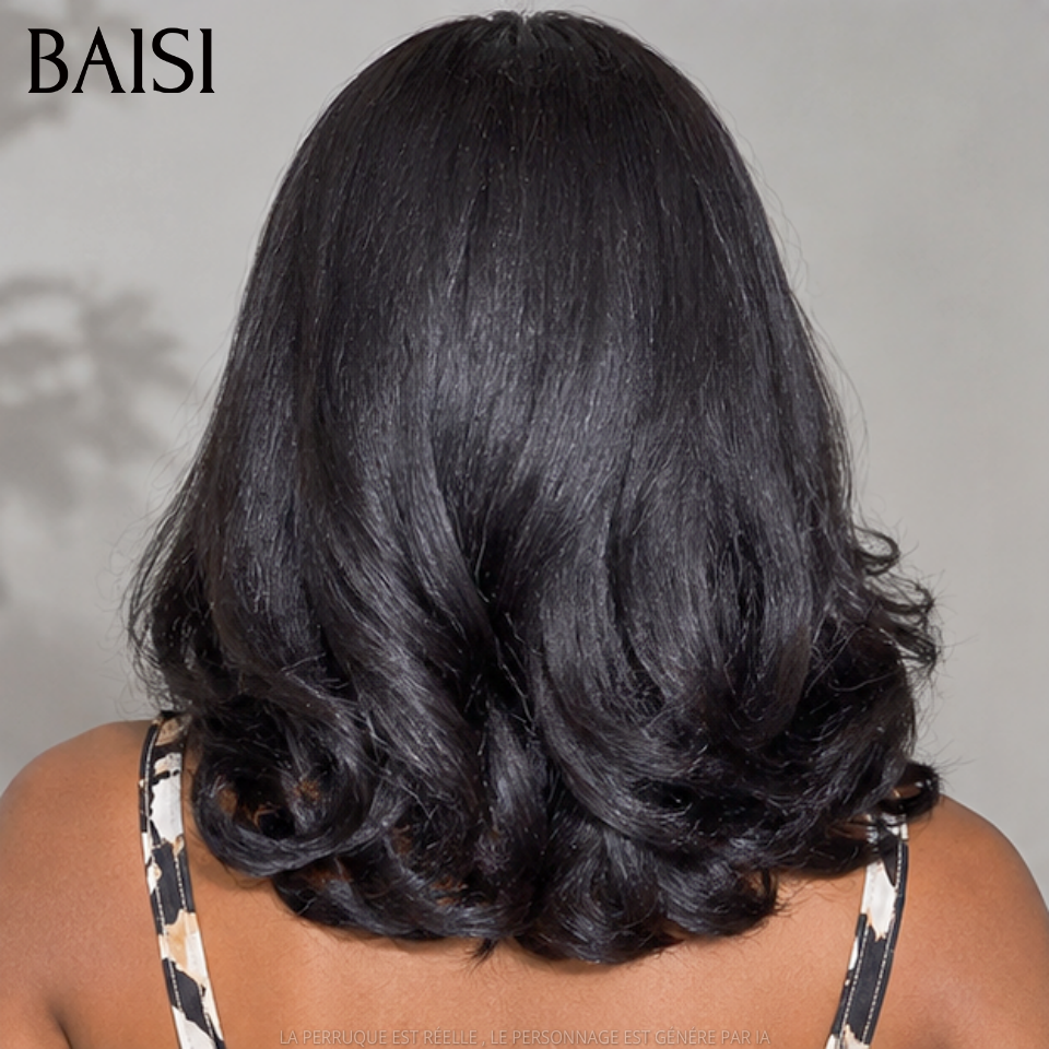 BAISI 1 perruque +1 FER gratuite = 78€  BLACK FRIDAY Offre limitée 10 Pouces 13x4 lace frontal Lisse balayé noir en 100% Cheveux Humains