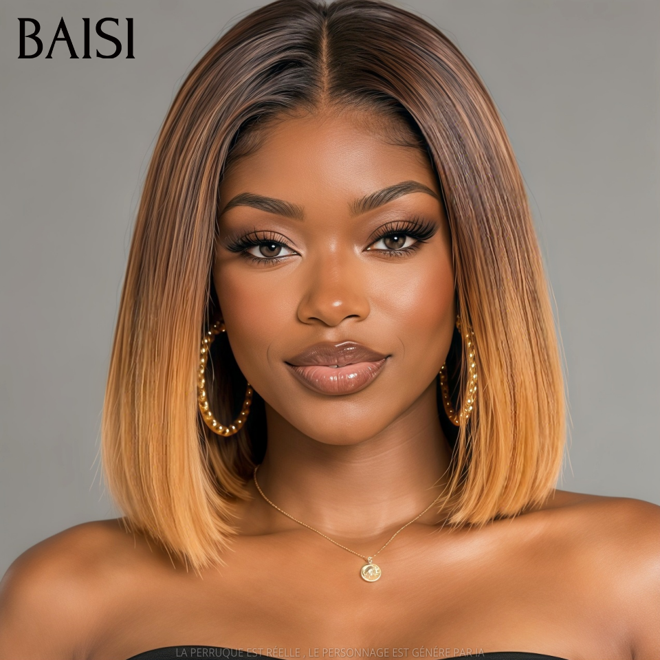 BAISI 13x4 Lace Perruque Bob Lisse Couleur marron 2Tons  4/33# 85€ Jamais Démodé en 100% Cheveux humains