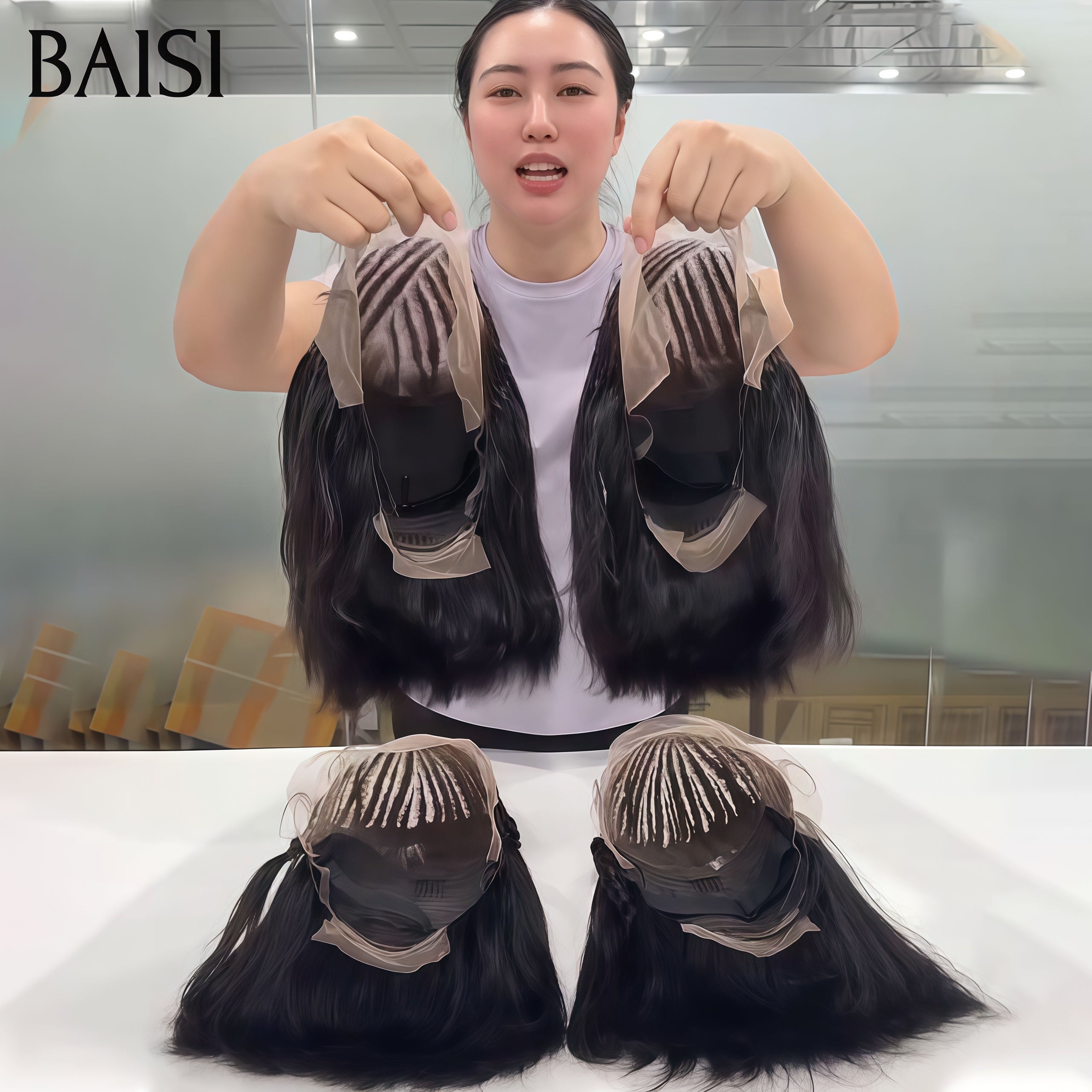 BAISI 13x6 Lace Perruque Coiffée Bob Lisse Avec Petites Nattes 10Pouces 126€ Deja Prête A Porter En Couleur Noir 1B# en 100% Cheveux humains