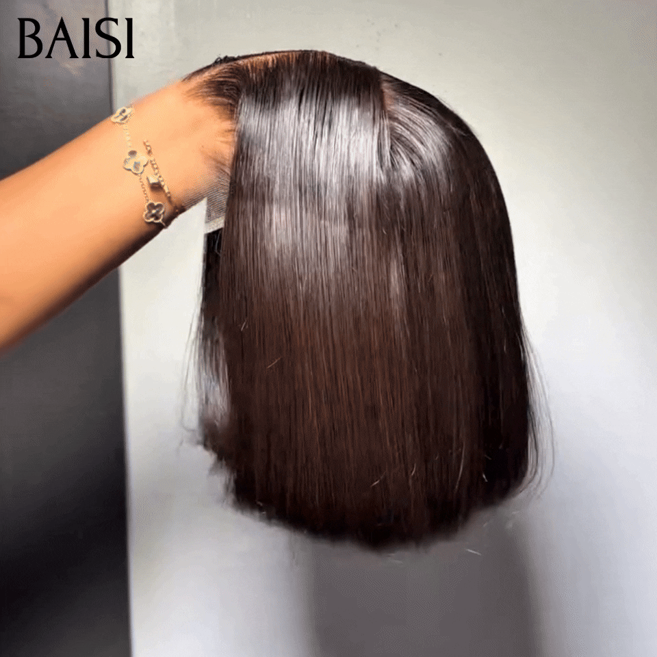 BAISI 4X4 Perruque Bob Lisse En Noir 8pouces 59€ densité 150% ou En marron 1BT4 12 pouces 122€ 100% Viêtnam Hair Pré-plucked Pas Besoin de Colle en 100% Raw Hair Lace déjà couper
