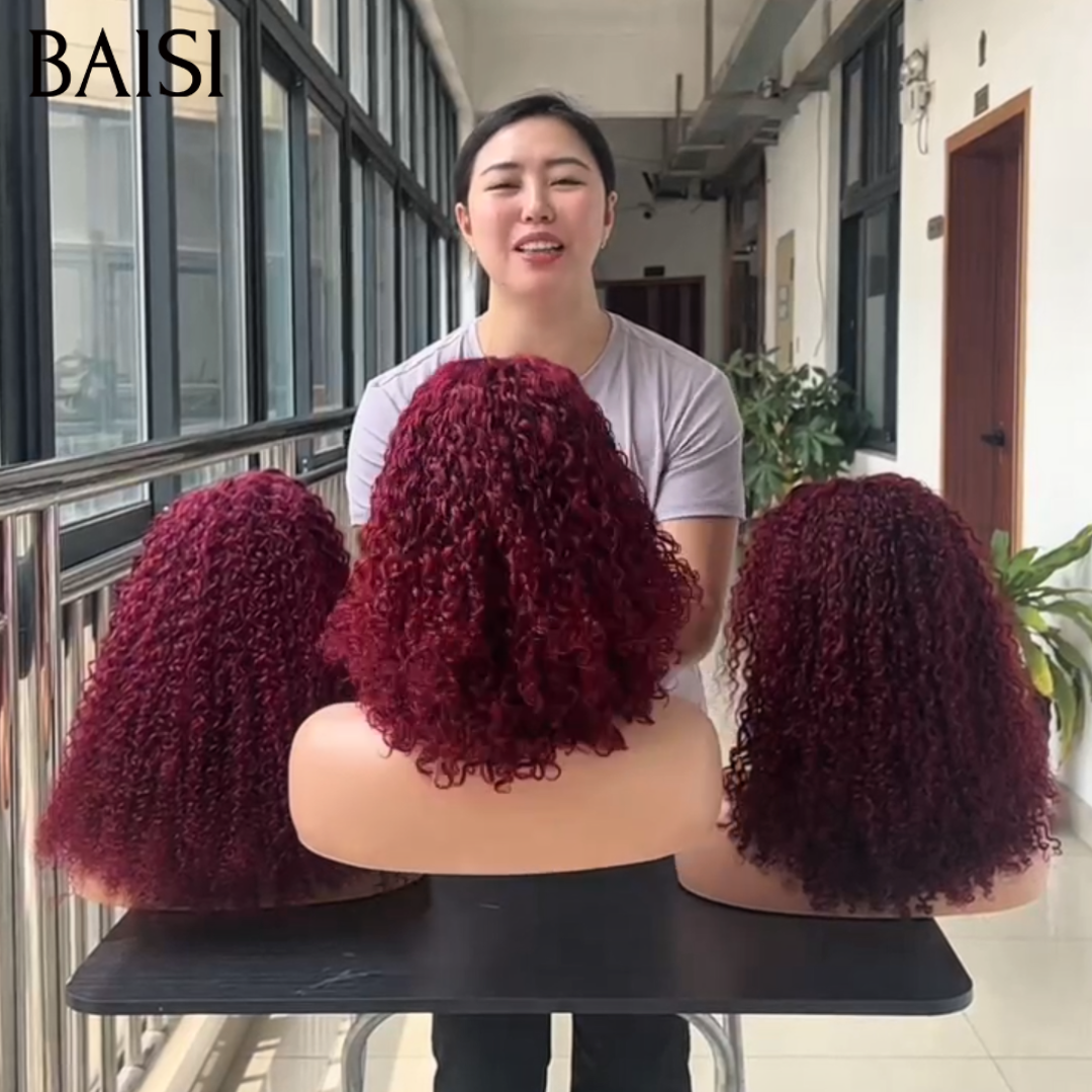 BAISI 13x4 Lace Perruque Curly Rouge Bordeaux 99J Longues 100% Vietnam Hair Meilleur Prix Meilleur Qualité 100% Identique en 100% Cheveux humains