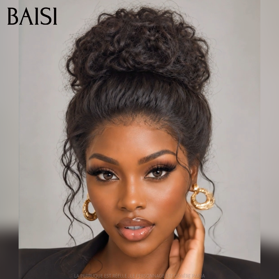 BAISI 13x4 Lace Perruque Curly Wave Déjà Coiffée Couleur Noir 1B# 18Pouces 148€ Très Bonne Qualité 100% Identique en 100% Cheveux humains