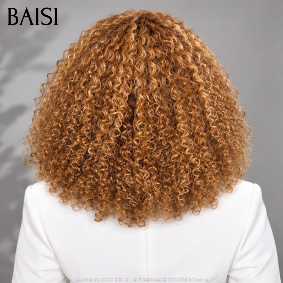 BAISI Closure Lace Perruque Curly Couleur Miel Doré P4-30  Disponible en 12Pouces ou 14Pouces ou 18Pouces Beaucoup de Volume en 100% Cheveux humains