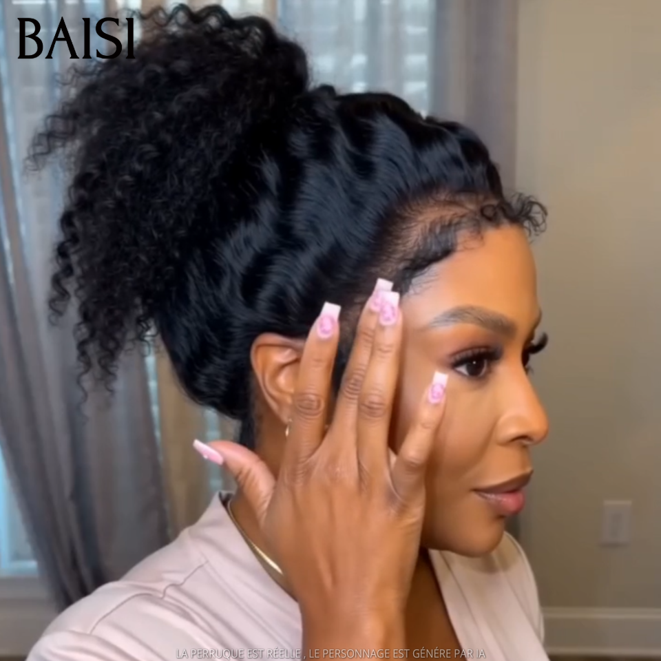 BAISI 360 Lace Perruque Curly Wave Couleur Noir 1B# 18pouces 199€ Haut de Gamme Pour Femme Noire en 100% Cheveux humains