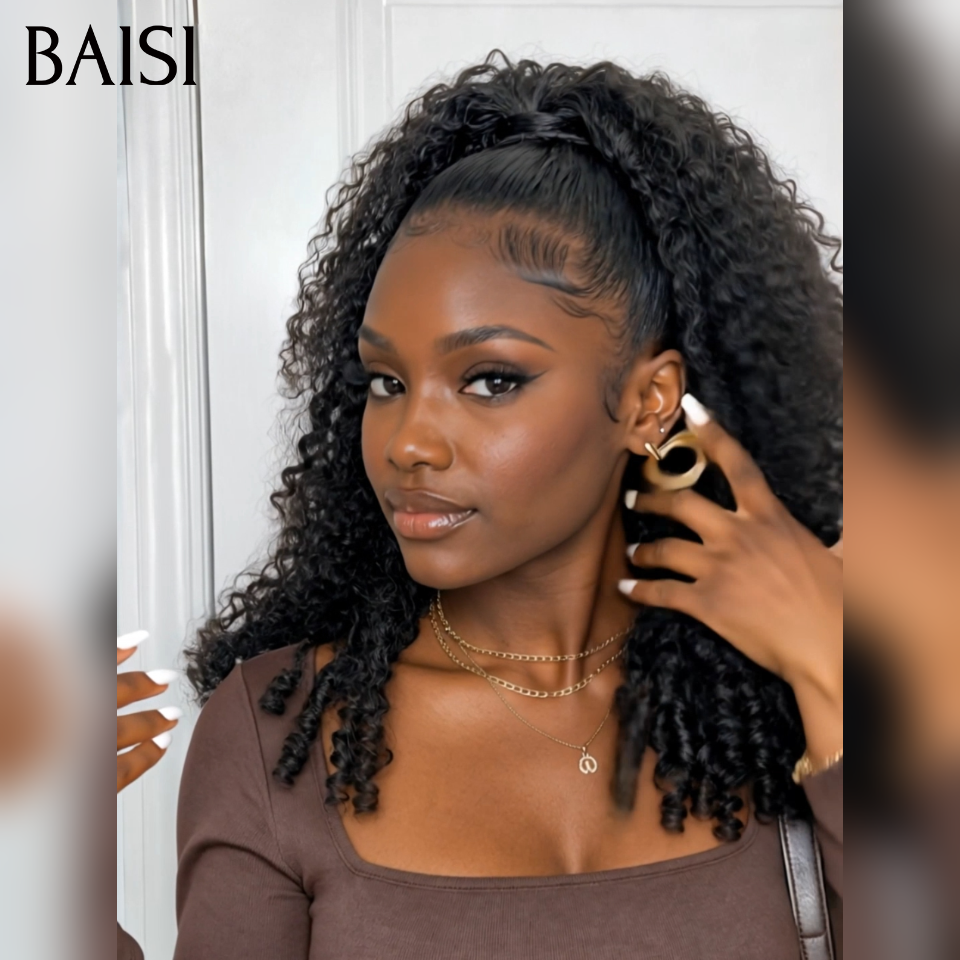 BAISI 13X4 Perruques de Luxe Burmese curly 16Pouces 176€ Prix Abordable Meilleure Qualité Déjà Coiffée fabriqué par des mèches 100% vièrges volume 250% densité MP50