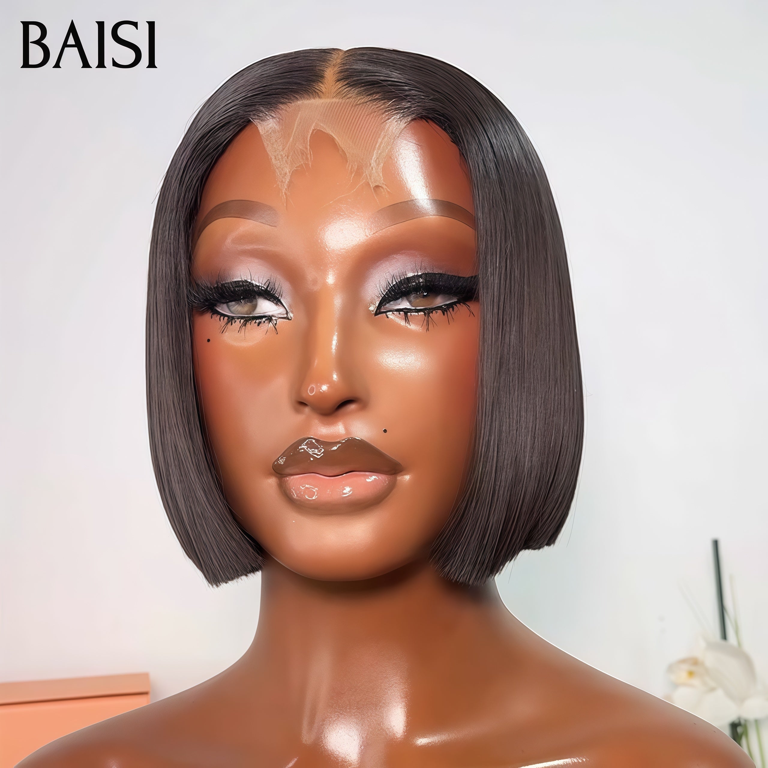 BAISI  2x6 Lace Perruque BOB Lisse 8 Pouces Noir 79€ Ou Couleur Marron dorée 4/33#  95€ Qualité Authentique En 100% Cheveux Humains