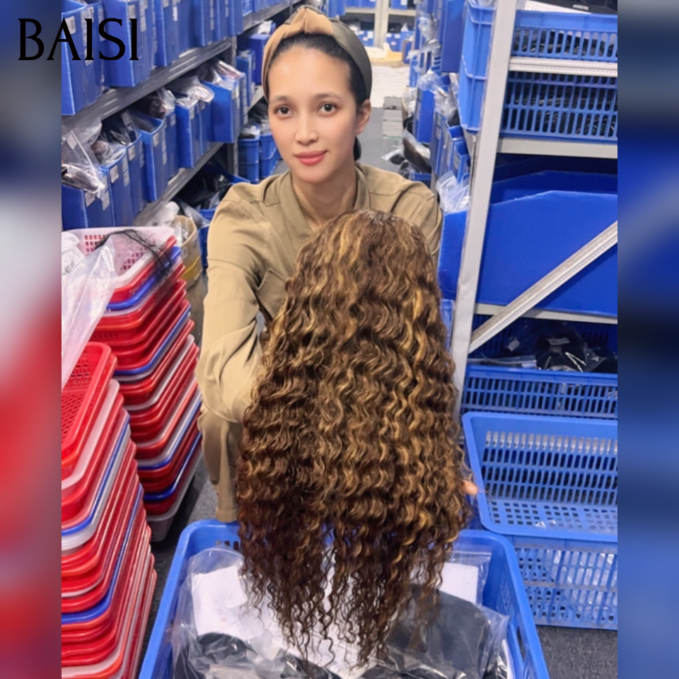 BAISI 13x4 Lace Perruque Curly Wave Bouclée Couleur Marron Mixte Miel 4/27# Jamais Démodée Look Irresistible en 100% Cheveux Humains