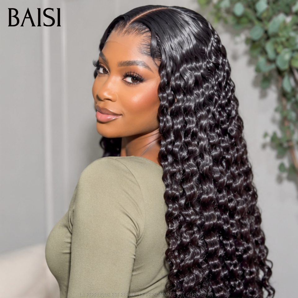 BAISI 13X4 Lace Perruque Deep Wave Bouclée Couleur Noir 1B# 18Pouces 149€ Style Cozy Pour Sortir Ou Pour le Travail en 100% Cheveux Humains