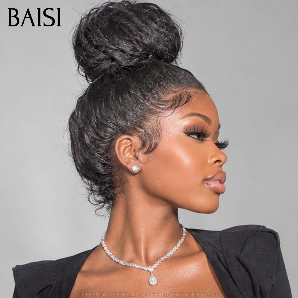 BAISI  perruque Upgrade Invisible Strap 360 Frontal curly wave  Lace frontale 360 invisible et réglable   Pré-plucked Pas Besoin de Colle 250% densité en 100% Raw Hair Lace déjà couper