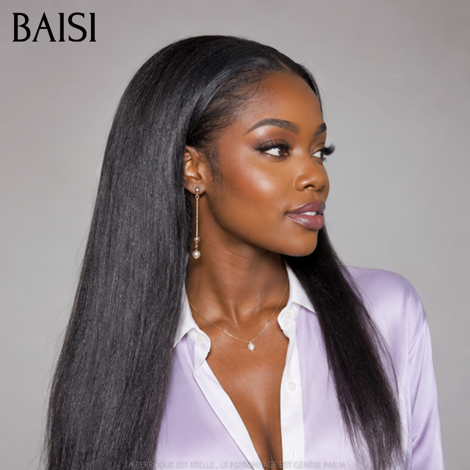 BAISI 360 Lace Perruque Kinky Straight 360 Lace invisible et réglable Avec Cordon Pas Besoin de Colle Lace Deja Couper Différents Styles Au Quotidien en 100% Cheveux Humains