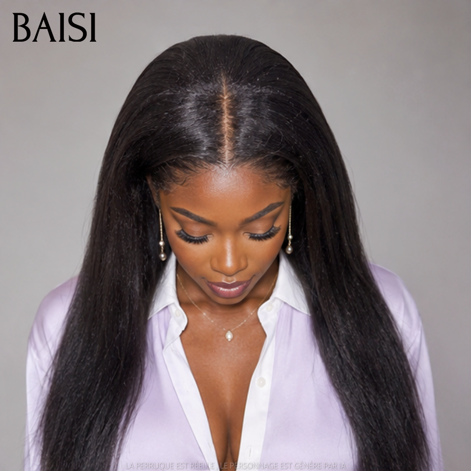 BAISI 360 Lace Perruque Kinky Straight 360 Lace invisible et réglable Avec Cordon Pas Besoin de Colle Lace Deja Couper Différents Styles Au Quotidien en 100% Cheveux Humains