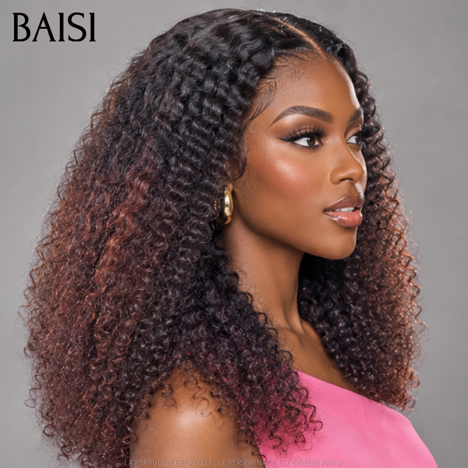 BAISI 13x4 Lace Perruque Curly Wave Couleur Marron et Noir 1B/4# A partir de 99€ Seulement Meilleur Rapport Qualité Prix  en 100% Cheveux humains MP50