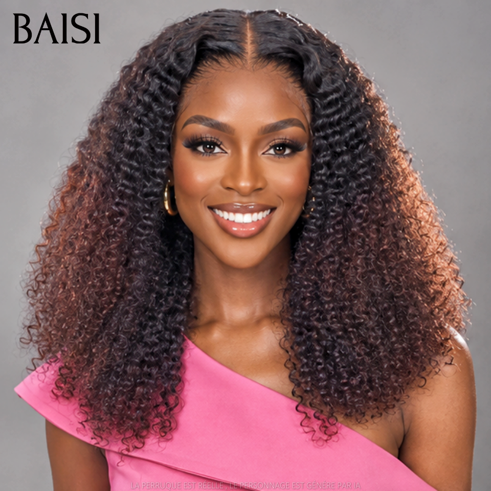 BAISI 13x4 Lace Perruque Curly Wave Couleur Marron et Noir 1B/4# A partir de 99€ Seulement Meilleur Rapport Qualité Prix  en 100% Cheveux humains MP50