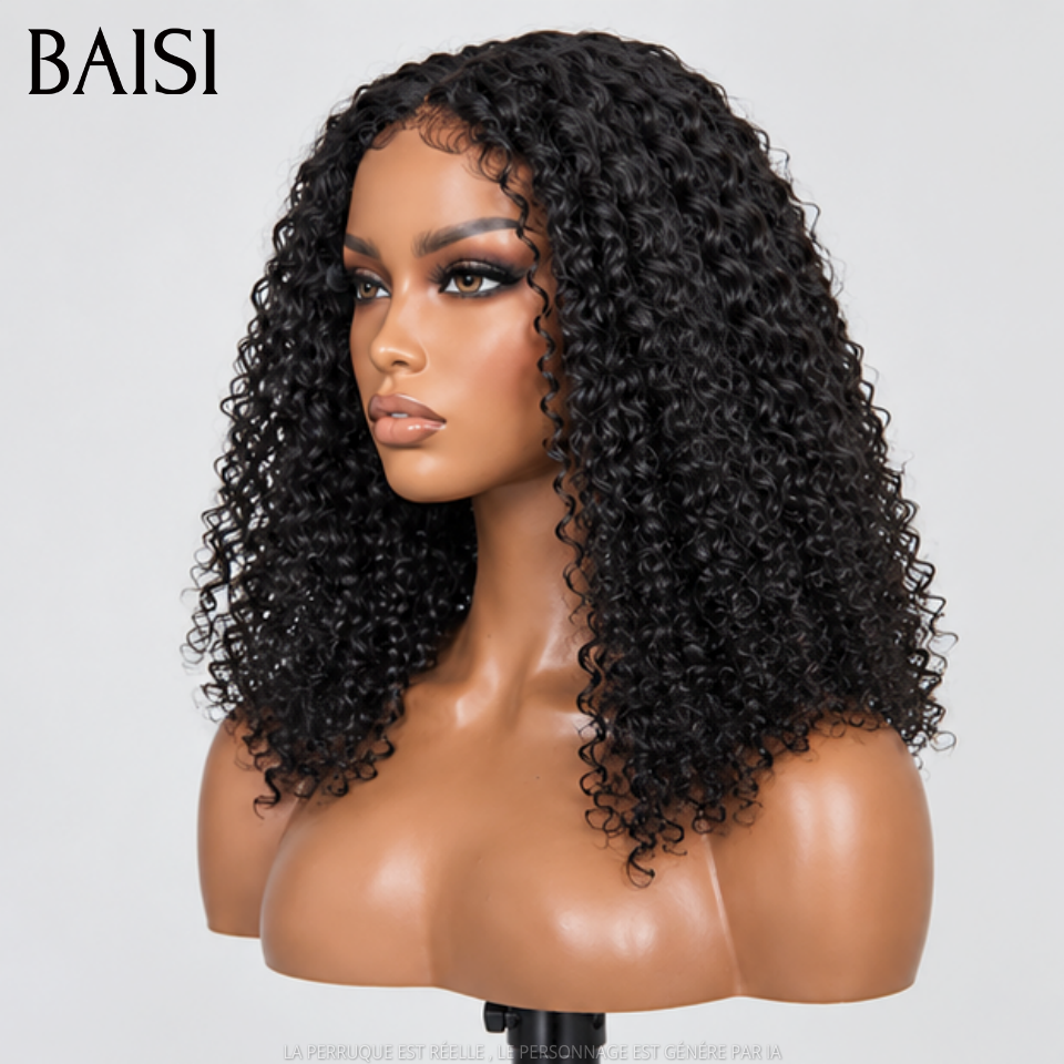 BAISI 5x5 HD Lace Closure  Perruque Curly Vietnam Hair 14Pouces ou 18Pouces Couleur Noir #1B ou Couleur Marron 4#  250% Densité Super Qualité  Ultra Naturel en 100% Cheveux humains