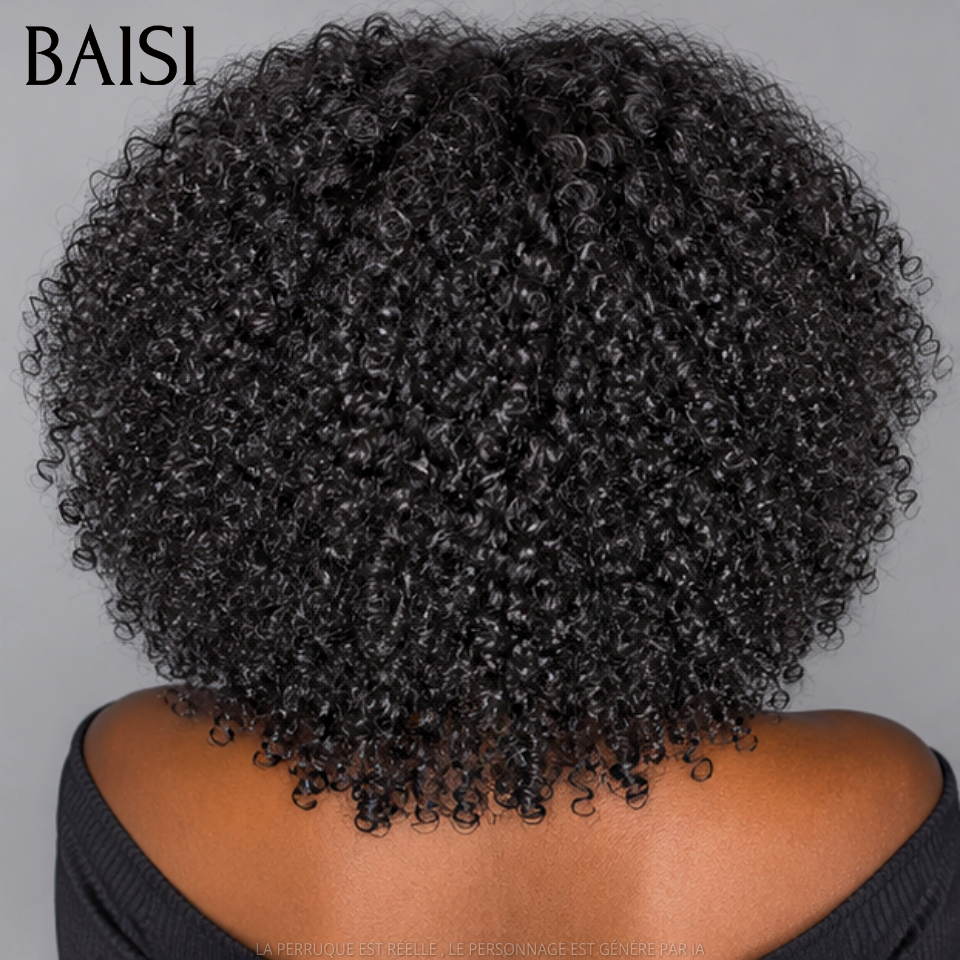 BAISI 4x4 Lace Perruque Bob Curly Sans Colle Prête A Porter Couleur Noir 1B# Magnifique Petite Boucle D'Ange en 100% Cheveux Humains  #24036