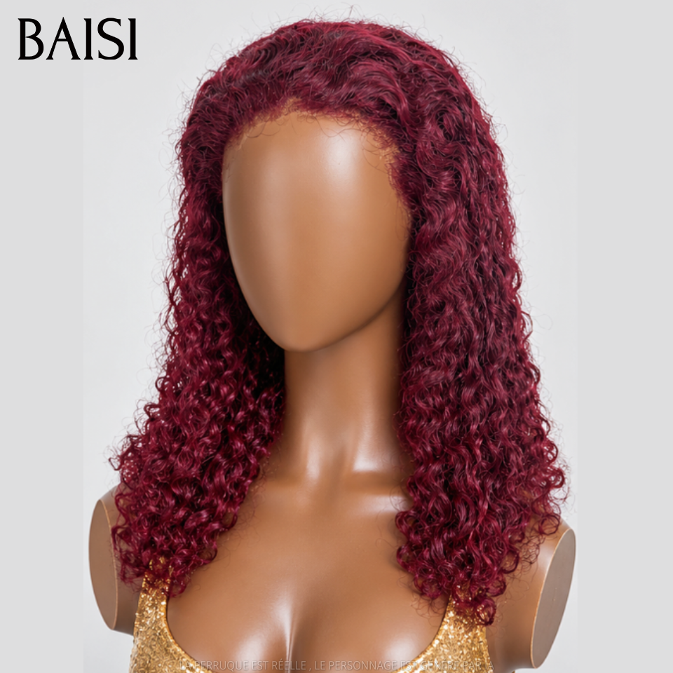 BAISI 13x4 Lace Perruque Curly Roma 18Pouces 148€ Couleur Rouge Bordeaux 99J 100% identiques Boucles Magnifique en 100% Cheveux humains