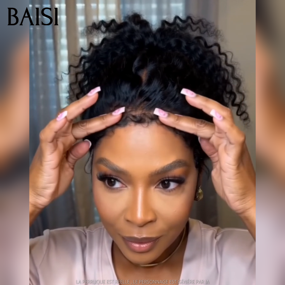 BAISI 360 Lace Perruque Curly Wave Couleur Noir 1B# 18pouces 199€ Haut de Gamme Pour Femme Noire en 100% Cheveux humains