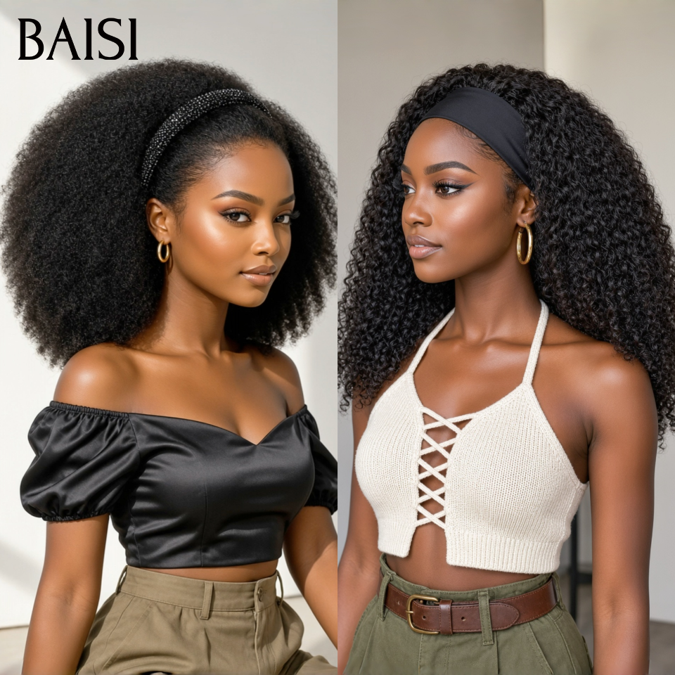 BAISI 13x4 Lace Frontal Perruque Afro Curly 10Pouces et 18Pouces Ou Perruque Bandeau Kinky Curly 20Pouces Beaucoup de Volume en 100% Cheveux Humains
