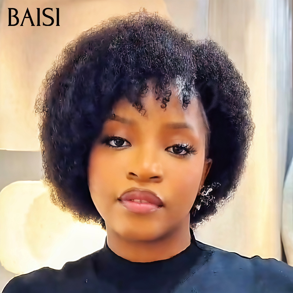 BAISI Perruque Pixie Afro curly Promotion 48€ Une Coupe Plusieurs Styles Déja en France Sans Colle Sans Lace Fabriqué à la Machine  en 100% Cheveux Humains Reçu 48H TVA 0€