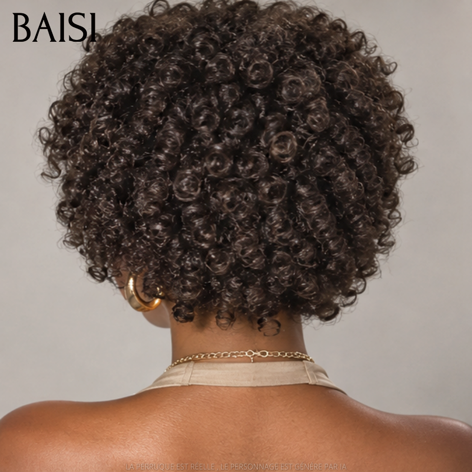 BAISI Perruque Top Modèle egg wave Avec Frange 12 Pouces sans Colle 100% cheveux humains