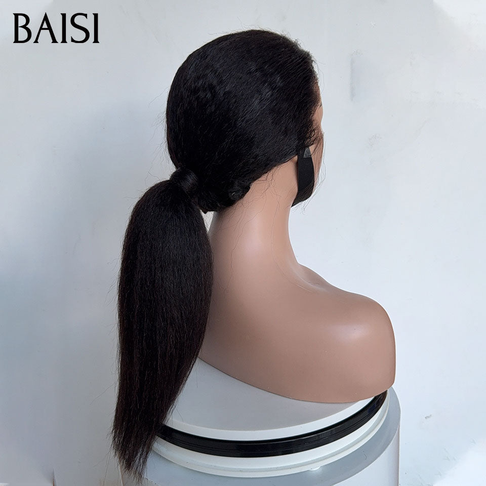 BAISI 13x4 Lace Perruque Kinky Straight Déjà Coiffée Couleur Noir 20Pouces 148€ Super Pratique Vie Quotidienne en 100% Cheveux humains