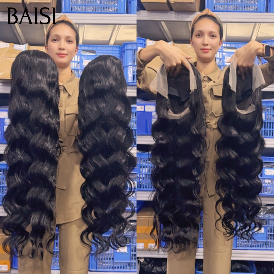 BAISI 13x4 Lace Perruque Body Wave Ondulée 250% Densité Noir Belle et Bien Fournie en 4 Tailles 10 14 18 et 20Pouces Disponible Prix d'Usine en 100% Cheveux Humains