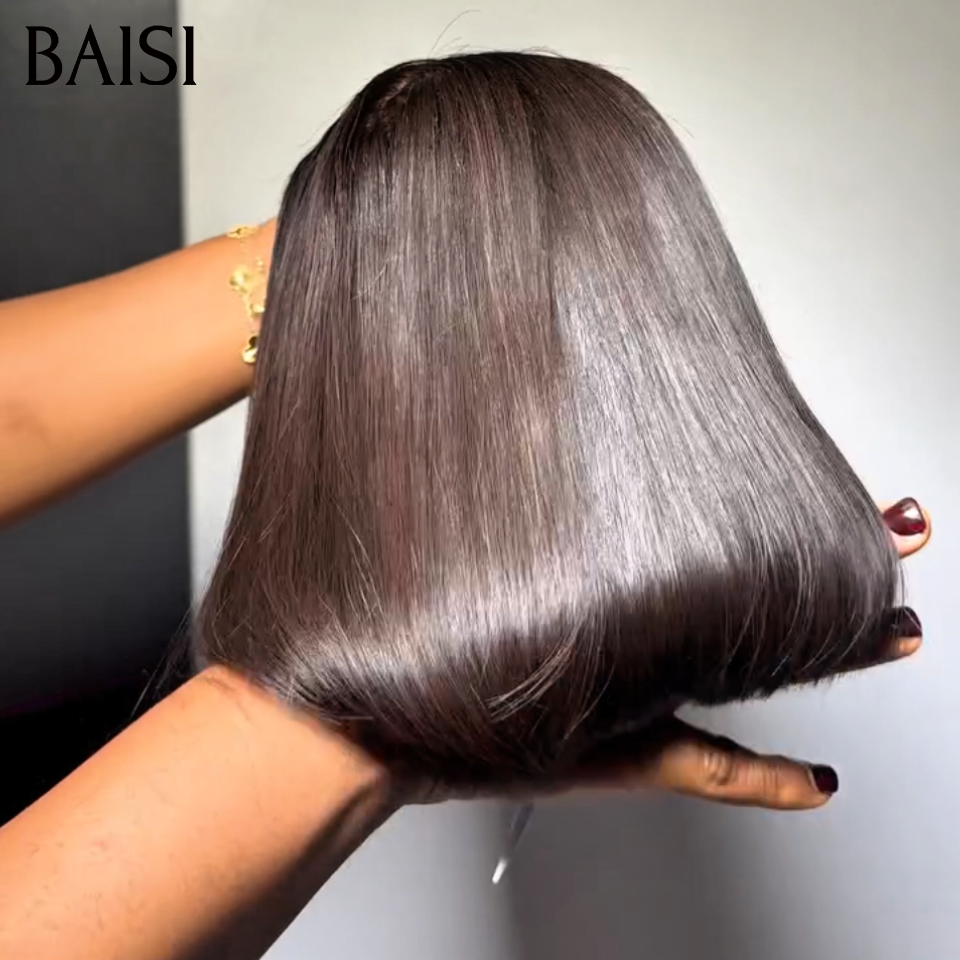 BAISI 4X4 Perruque Bob Lisse En Noir 8pouces 59€ densité 150% ou En marron 1BT4 12 pouces 122€ 100% Viêtnam Hair Pré-plucked Pas Besoin de Colle en 100% Raw Hair Lace déjà couper