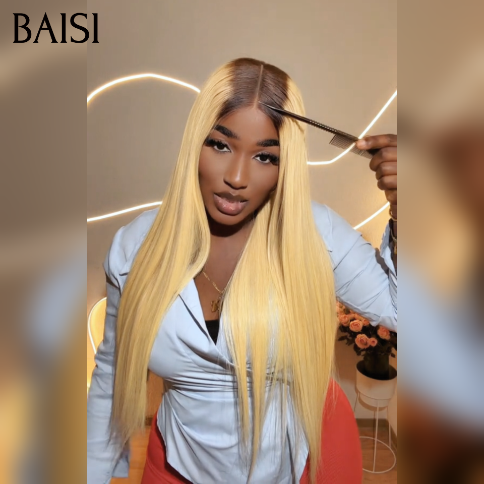 BAISI Perruque Personnalisée Couleur marron Blonde #4/#613 de Haute Qualité Cheveux Humains Lisse Straight, Livraison Gratuite
