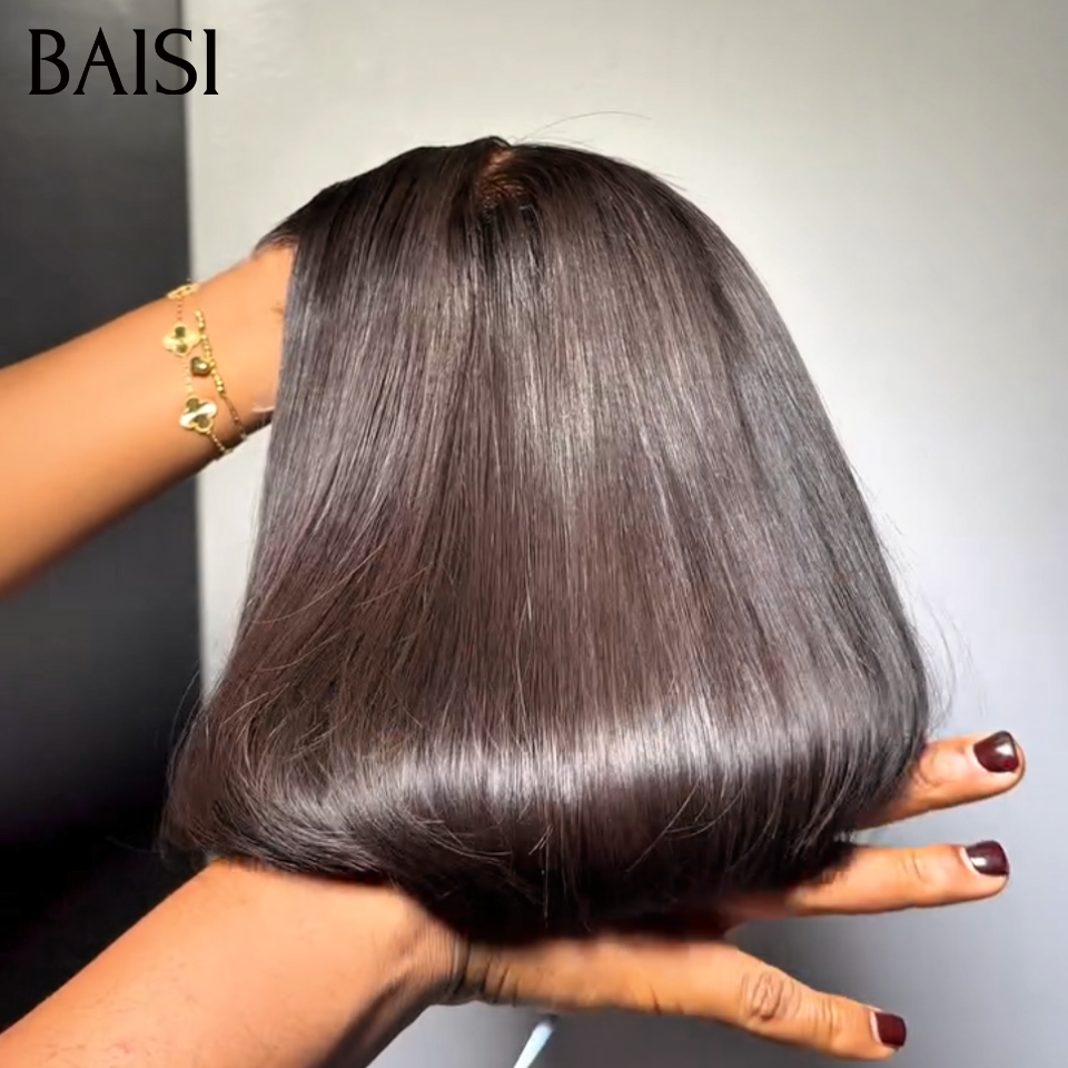 BAISI 4X4 Perruque Bob Lisse En Noir 8pouces 59€ densité 150% ou En marron 1BT4 12 pouces 122€ 100% Viêtnam Hair Pré-plucked Pas Besoin de Colle en 100% Raw Hair Lace déjà couper