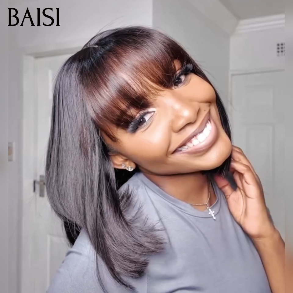 BAISI 2X6 Lace Perruque BOB Lisse  10 Pouces Noir avec Frange 119€ ou sans Frange 114€ Deja en France En 100% Cheveux Humains Reçu 48H TVA 0€
