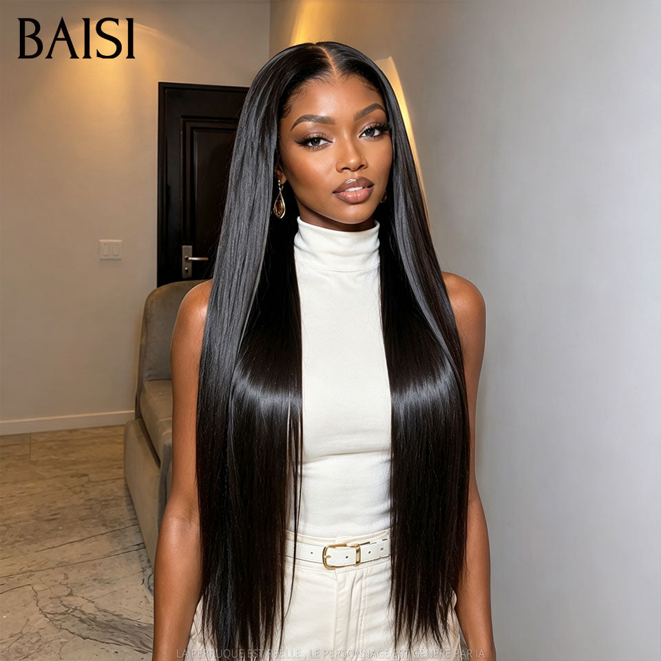 BAISI 13x4 lace Lot de 2 Perruques Longue Lisse + Body Wave 20Pouces 176€ Couleur Noir Prix Très Abordable en 100% Cheveux Humains  Déjà En France  Livraison 48H  TVA 0€