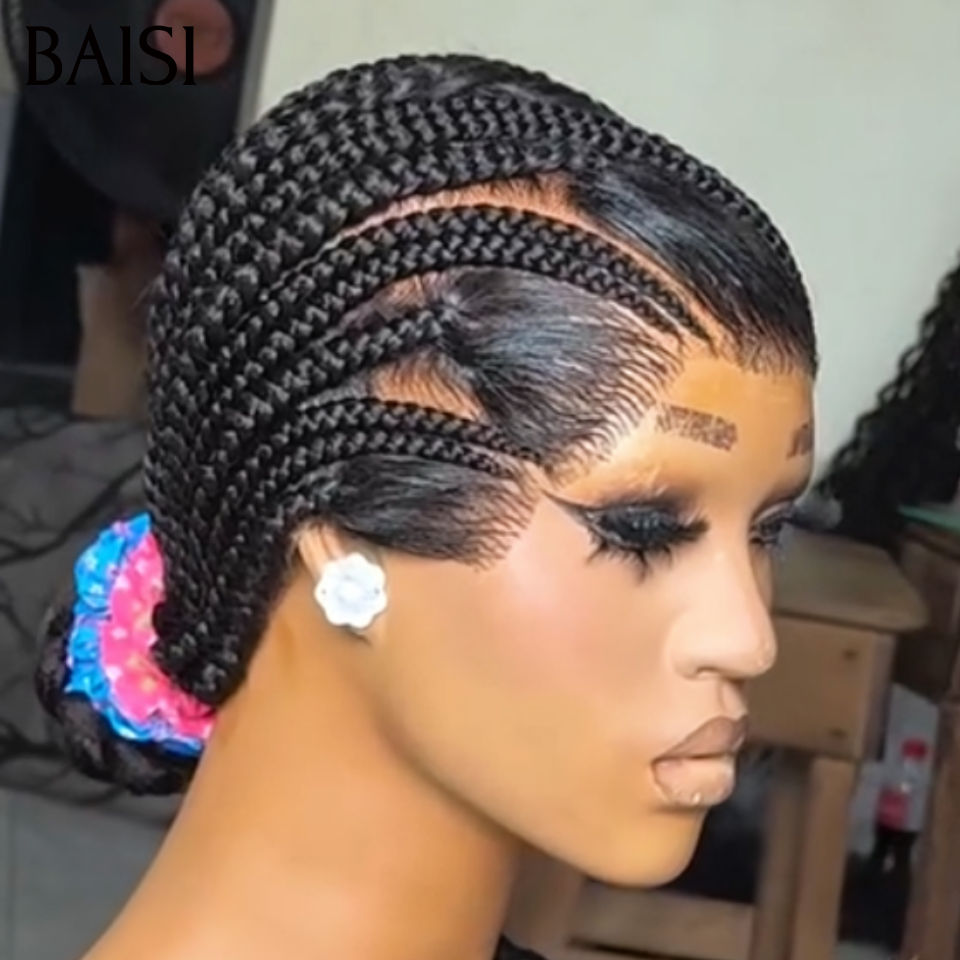 BAISI Full lace Perruque Deja Coiffée Nattes Pleine Lisse Noir 1B# Ou Marron 4# Très Respirante Contre Chaleur Confort Garantie Toute la Journée   en 100% Cheveux Humains