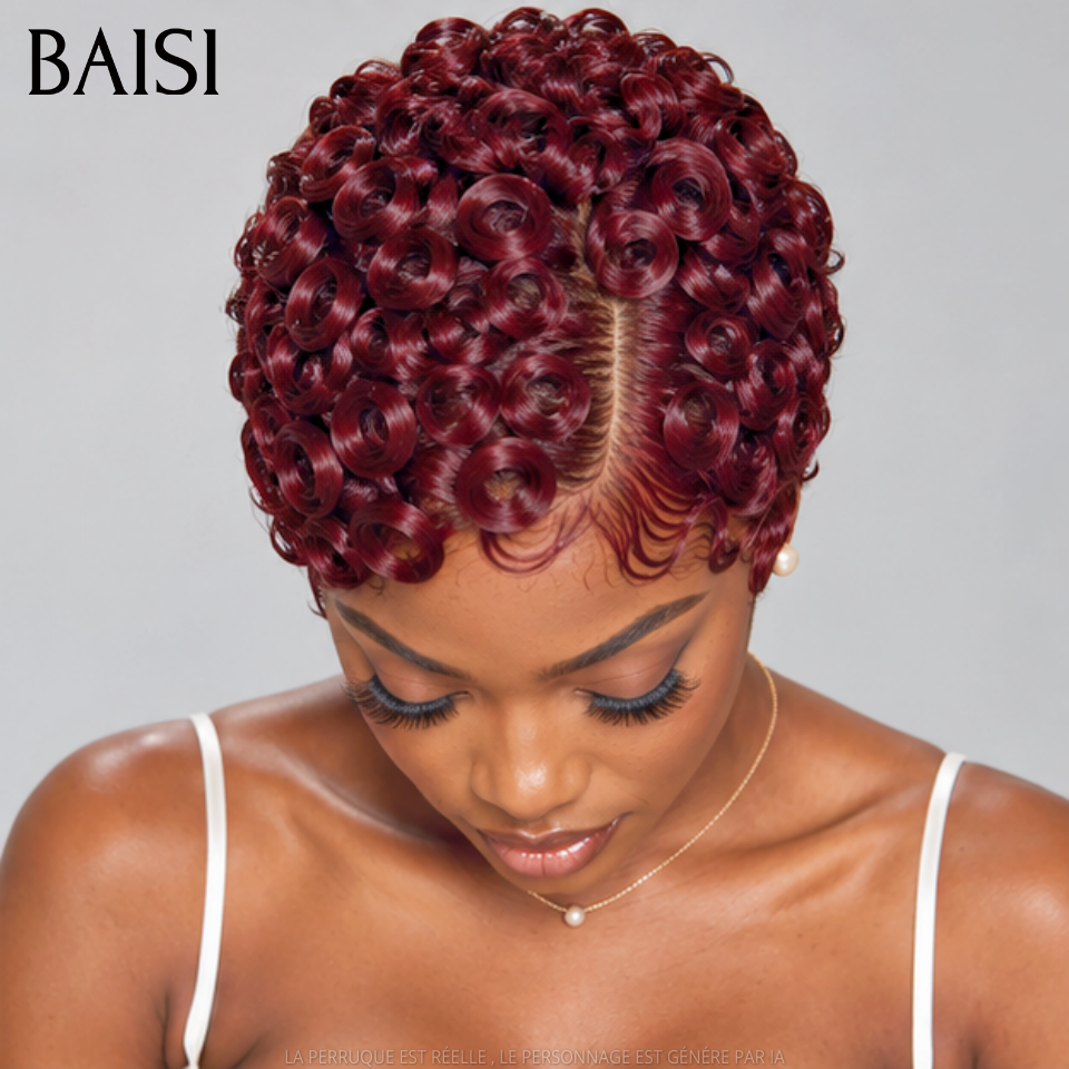 BAISI 13x4 Lace Perruque CHIOMA Pixie Wave 79€ Couleur Bordeaux #99J Raie de Côté Bien Définie Nouveautés 2026 en 100% Cheveux humains