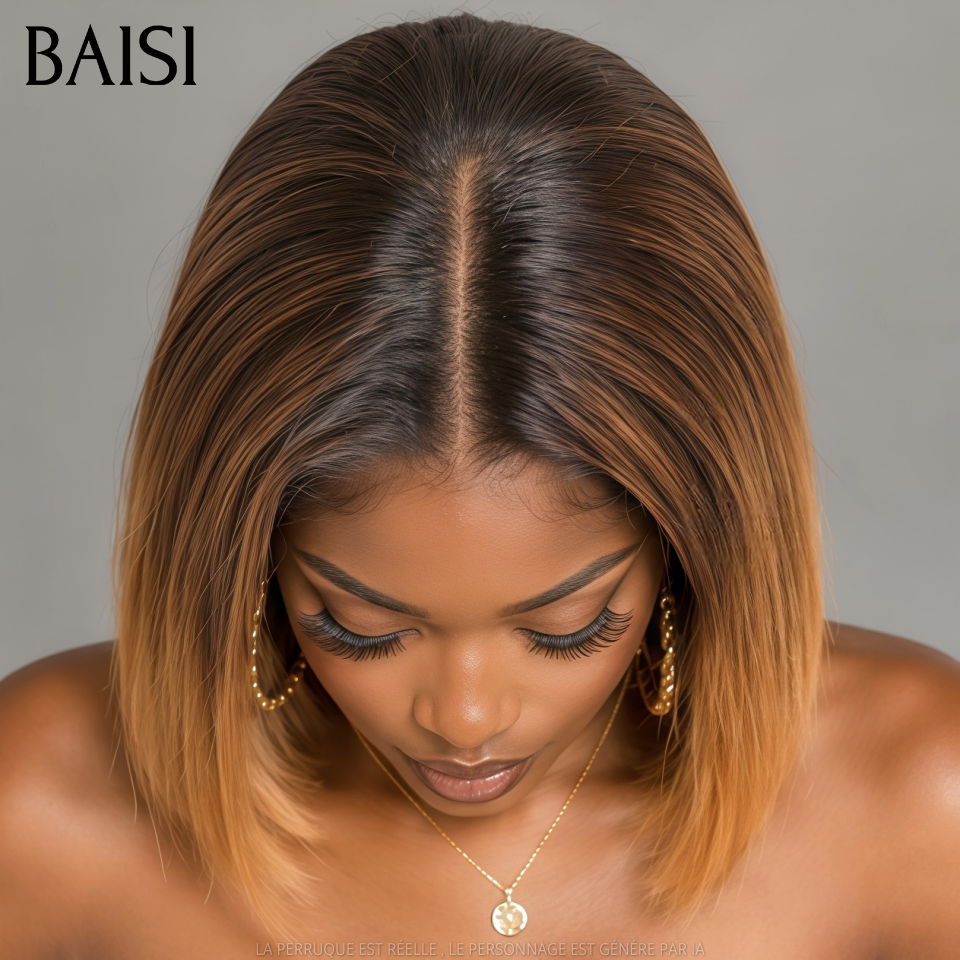 BAISI 4x4 Lace Perruque Bob Lisse Couleur marron 2Tons 4/33# 85€ Jamais Démodé en 100% Cheveux humains