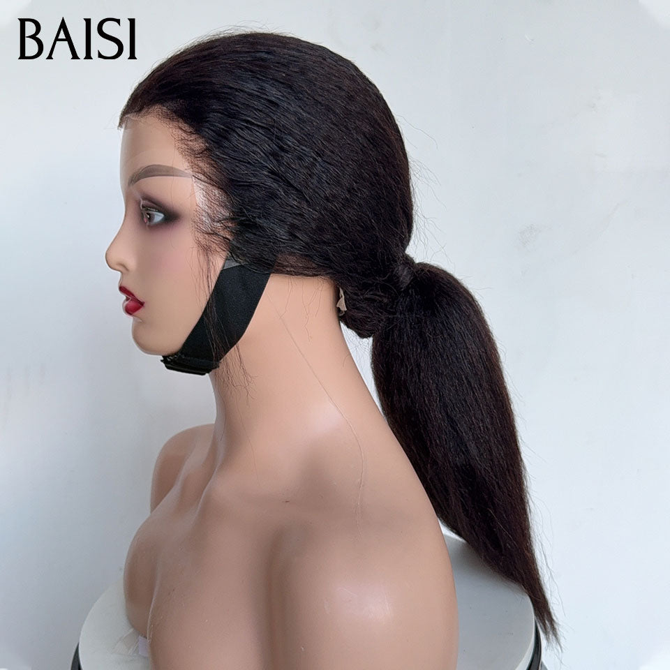BAISI 13x4 Lace Perruque Kinky Straight Déjà Coiffée Couleur Noir 20Pouces 148€ Super Pratique Vie Quotidienne en 100% Cheveux humains