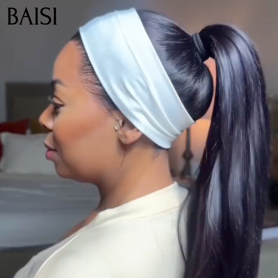 BAISI 13x4 Lace Perruque Lisse Déjà Coiffée Couleur Noir 1B# 20Pouces 149€ Super Chic Facile A Porter  en 100% Cheveux humains