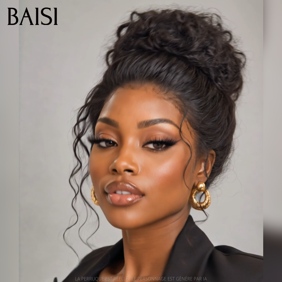 BAISI 13x4 Lace Perruque Curly Wave Déjà Coiffée Couleur Noir 1B# 18Pouces 148€ Très Bonne Qualité 100% Identique en 100% Cheveux humains