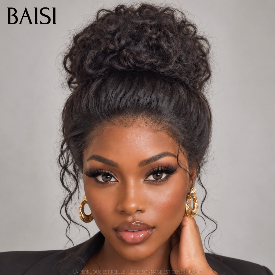 BAISI 13x4 Lace Perruque Curly Wave Déjà Coiffée Couleur Noir 1B# 18Pouces 148€ Très Bonne Qualité 100% Identique en 100% Cheveux humains