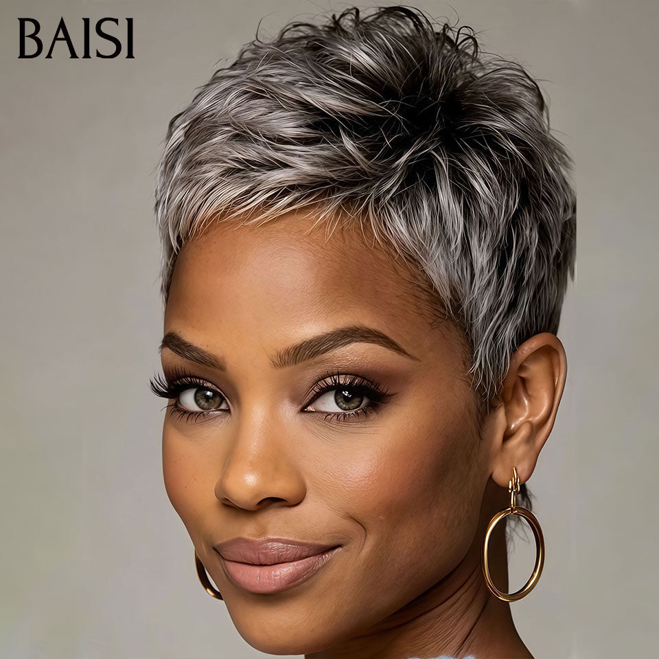 BAISI Perruques Pixie Sans Lace Sans Colle 89€ Seulement Couleur Ultra Tendance Cette Année en 100% vrais cheveux humains