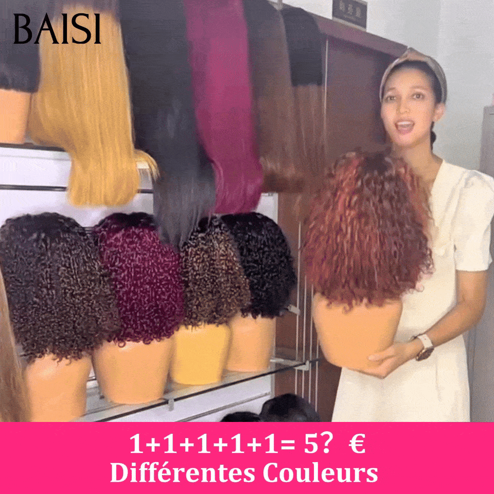 BAISI 4x4 lace Perruque curly wave 8 à 14 pouces Volume Pleine Différentes Couleur Qualité Garantie en 100% Cheveux Humains