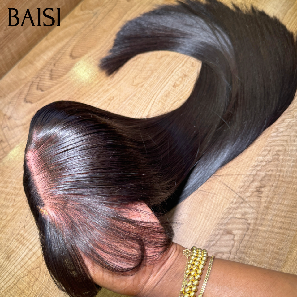 BAISI Perruque Lisse de luxe avec Frange NOIR  Vietnam Hair SDD bone straight 200% Densité Le Luxe A Prix Raisonable en 100% Cheveux Humains
