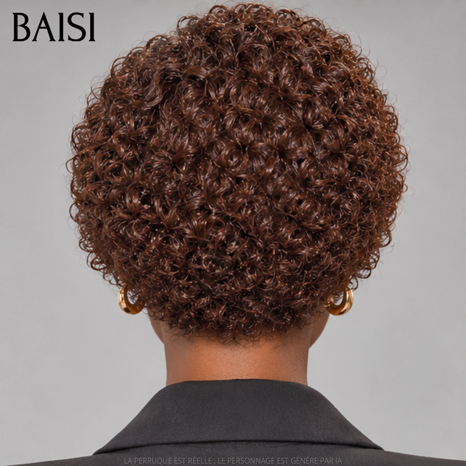 BAISI  13X4 Lace Perruque Pixie Curly Courte 69€ Couleur Marron 4#  Très Bonne Qualité en 100% Cheveux Humains 