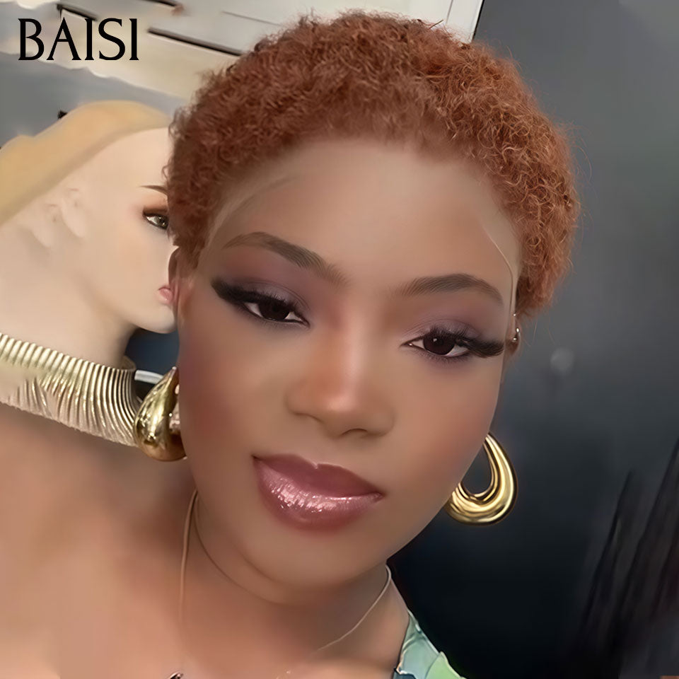 BAISI 13x4 lace PIXIE Afro Curly Marron 4# Prix Imbattable 69€ Seulement  Effet Hyper Naturel en 100% Cheveux Humains