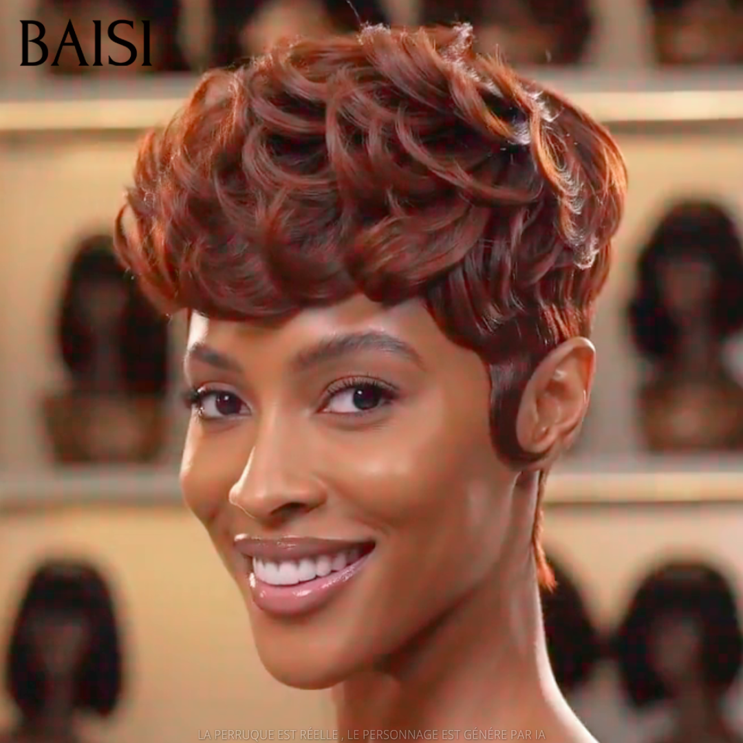 BAISI Lot de 2 Perruques Pixie Bouclée Gris et Orange 99€ Sans Colle Sans Lace Coupe A la Mode Pour l'Eté en 100% Cheveux humains