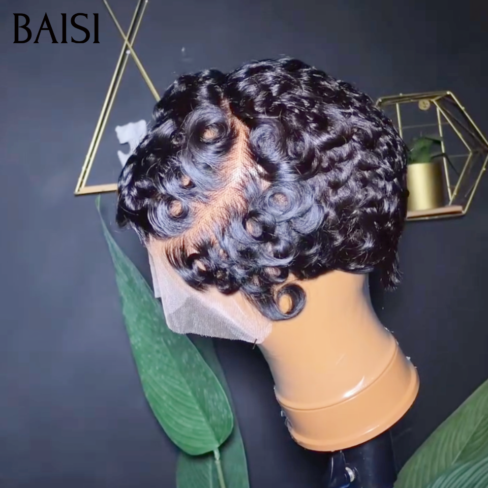 BAISI 13x4 Lace Perruque Pixie Courte Wave 52€ Prix Imbattable Ou  vente flash 5 Perruques 399€ en France Lisse et egg wave Moitié Prix 100%  Cheveux Humains